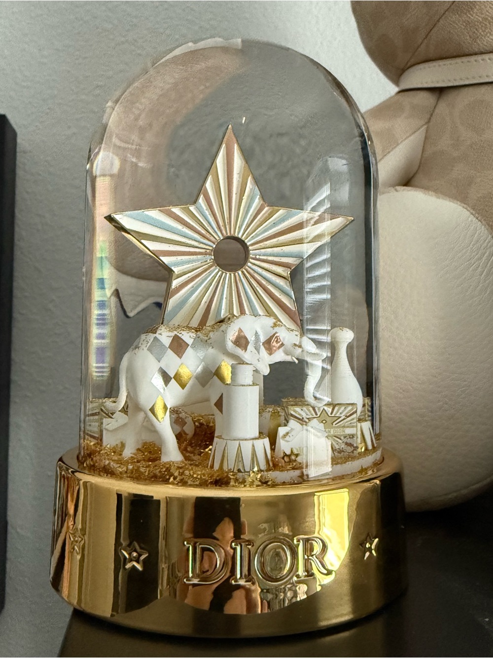 Dior White and Gold Circus Dome Snow Globe